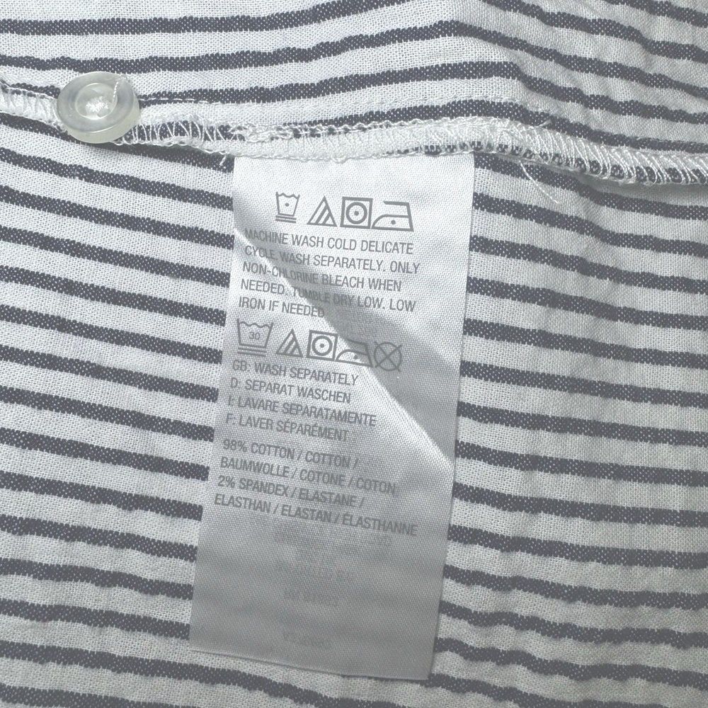Denim & co seersucker pull-over top with roll tab sleeve navy Women 2x - Picture 9 of 10
